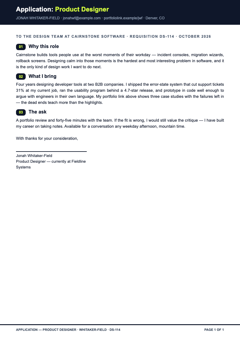 Bold contemporary application letter